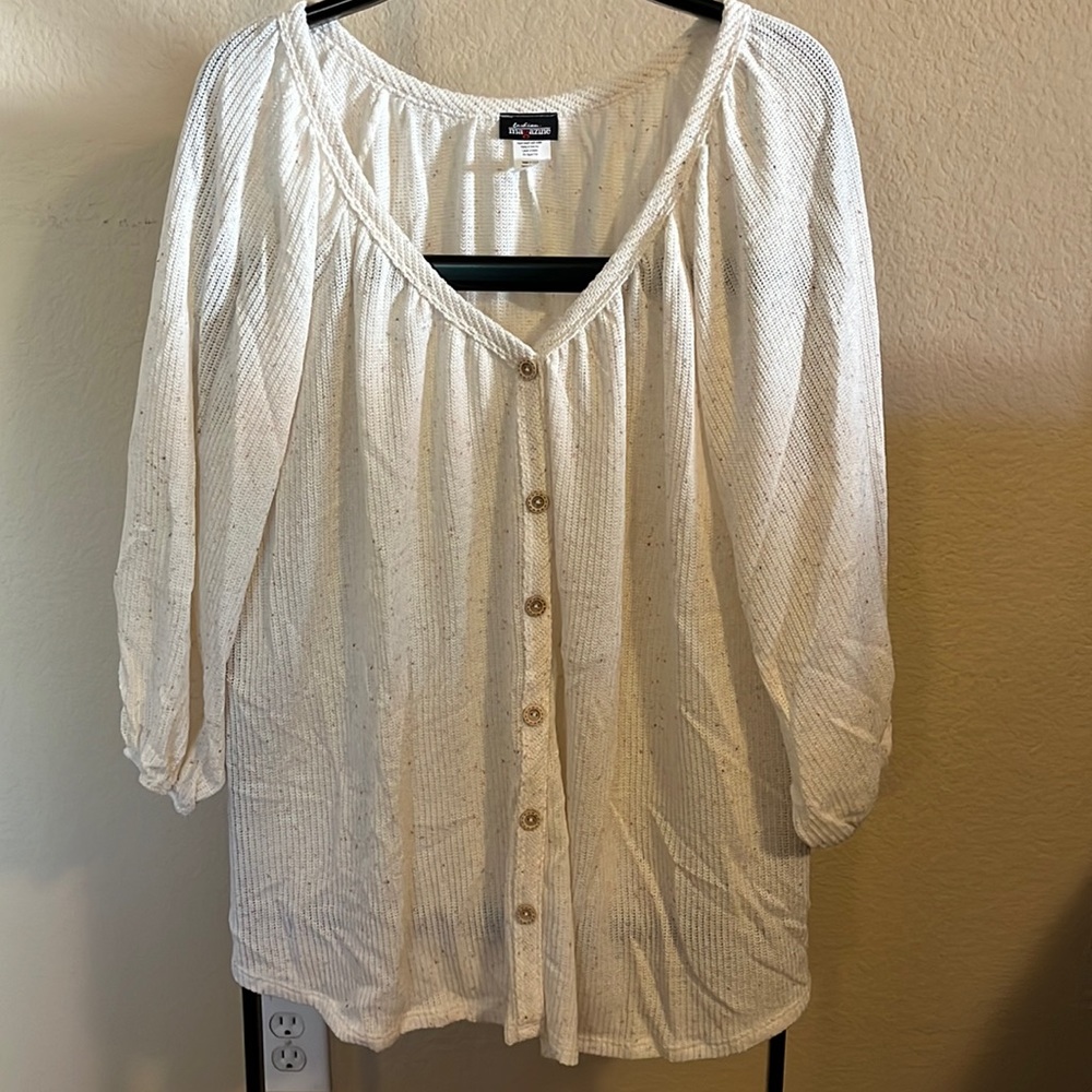 Ribbed Sweater Front Button Top